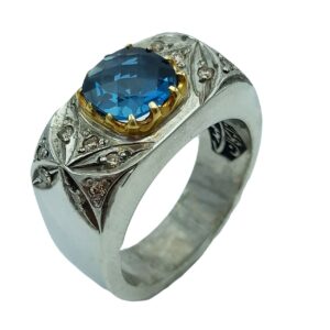 Perzische Blue Topaz Zilveren Ring voor Heren Farhad