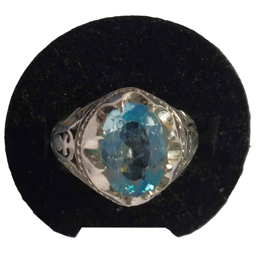 Perzische Blue Topaz Zilveren Ring voor Heren Natural