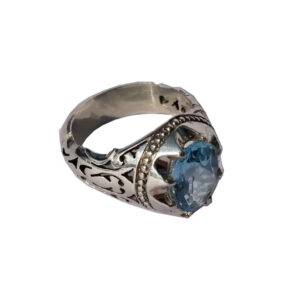 Perzische Blue Topaz Zilveren Ring voor Heren Natural