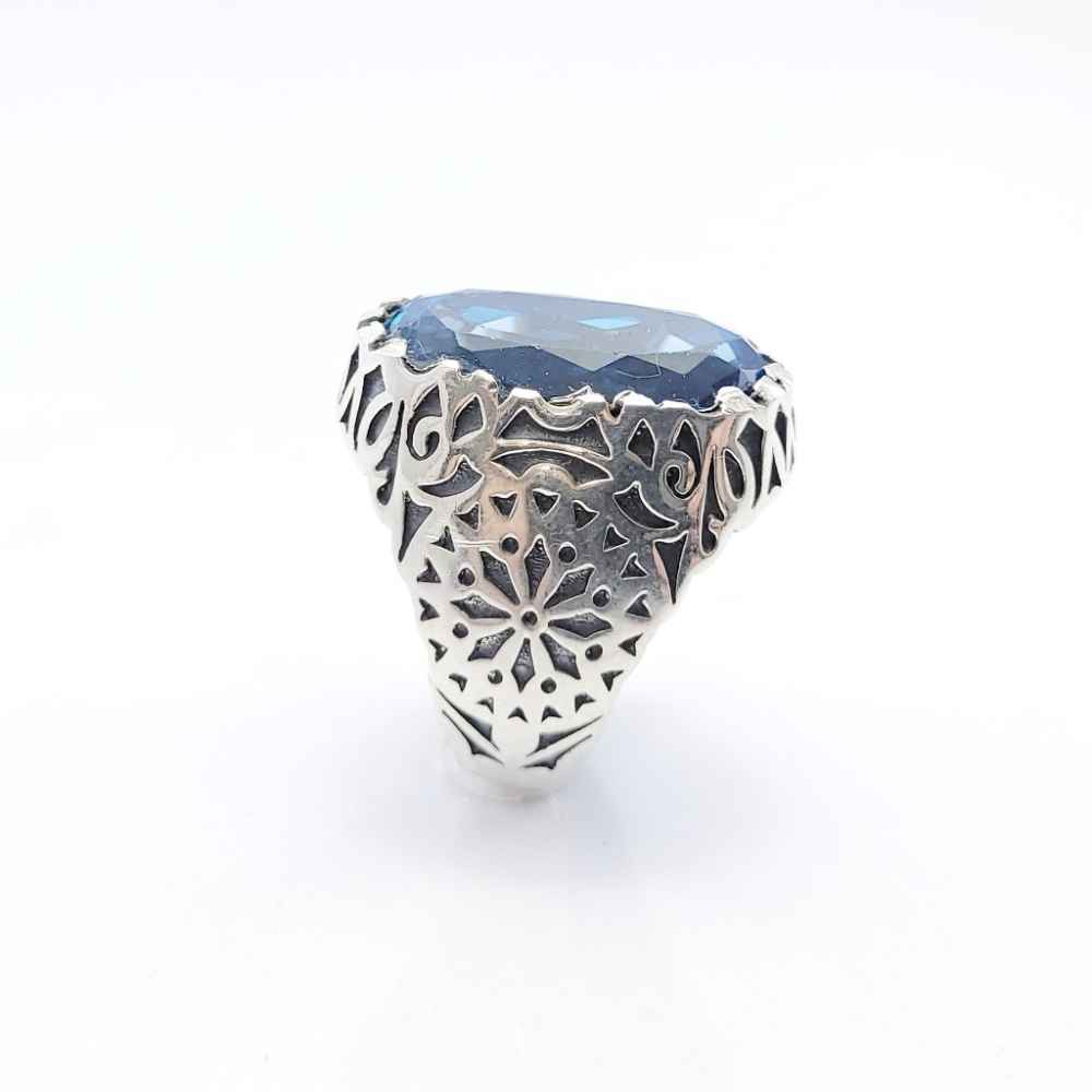 Perzische Blue Topaz Zilveren Ring voor Heren Shams