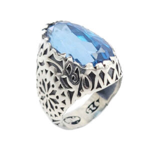 Perzische Blue Topaz Zilveren Ring voor Heren Shams