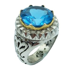 Perzische Blue Topaz Zilveren Ring voor Heren Swiss