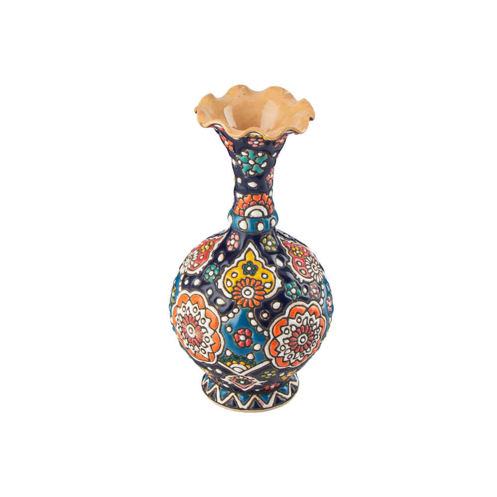 Deco-vaas handbeschilderd met Perzisch Minakari-email, Sheypoori-model met een klassiek bloemenpatroon