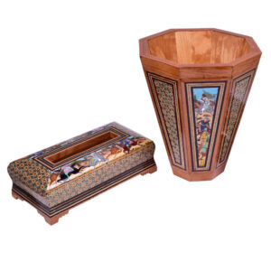 Perzische Prullenbak & Tissuedoos – Khatamkari Miniatuur