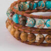 Gouden kralenarmband met leer en turkoois voor vrouwen
