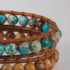 Gouden kralenarmband met leer en turkoois voor vrouwen