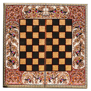 Perzisch Ingelegd Houten Marqueterie Schaakbord Model Birds