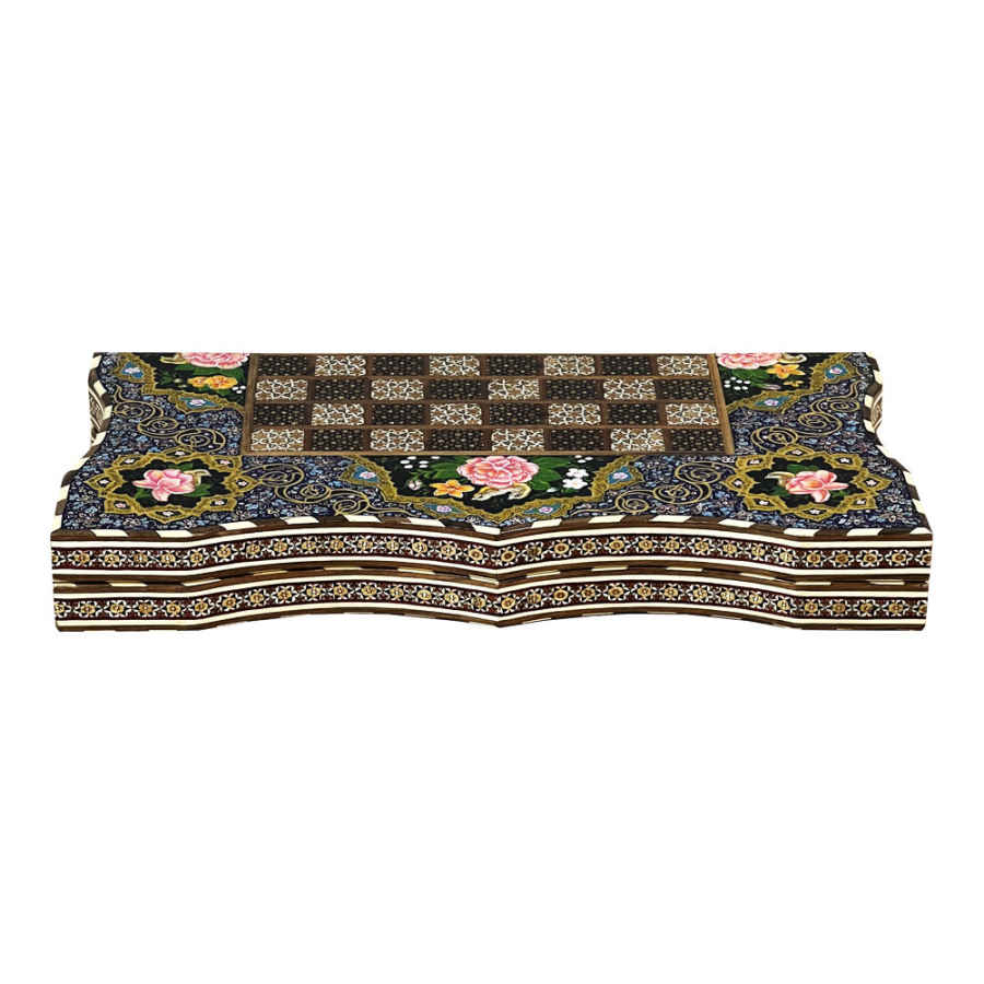 Perzisch Ingelegd Houten Marqueterie Schaakbord Model Flower