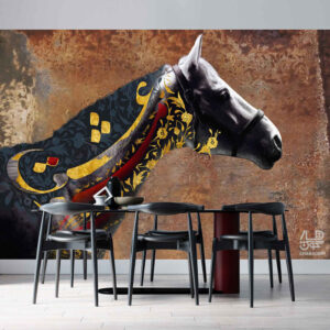 Perzische kalligrafie behang model Horse voor moderne interieurs