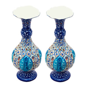 Set van 2 Minakari Koperen Vazen – Model Baha – Blauw