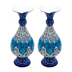 Set van 2 Minakari Koperen Vazen – Model Elima – Blauw