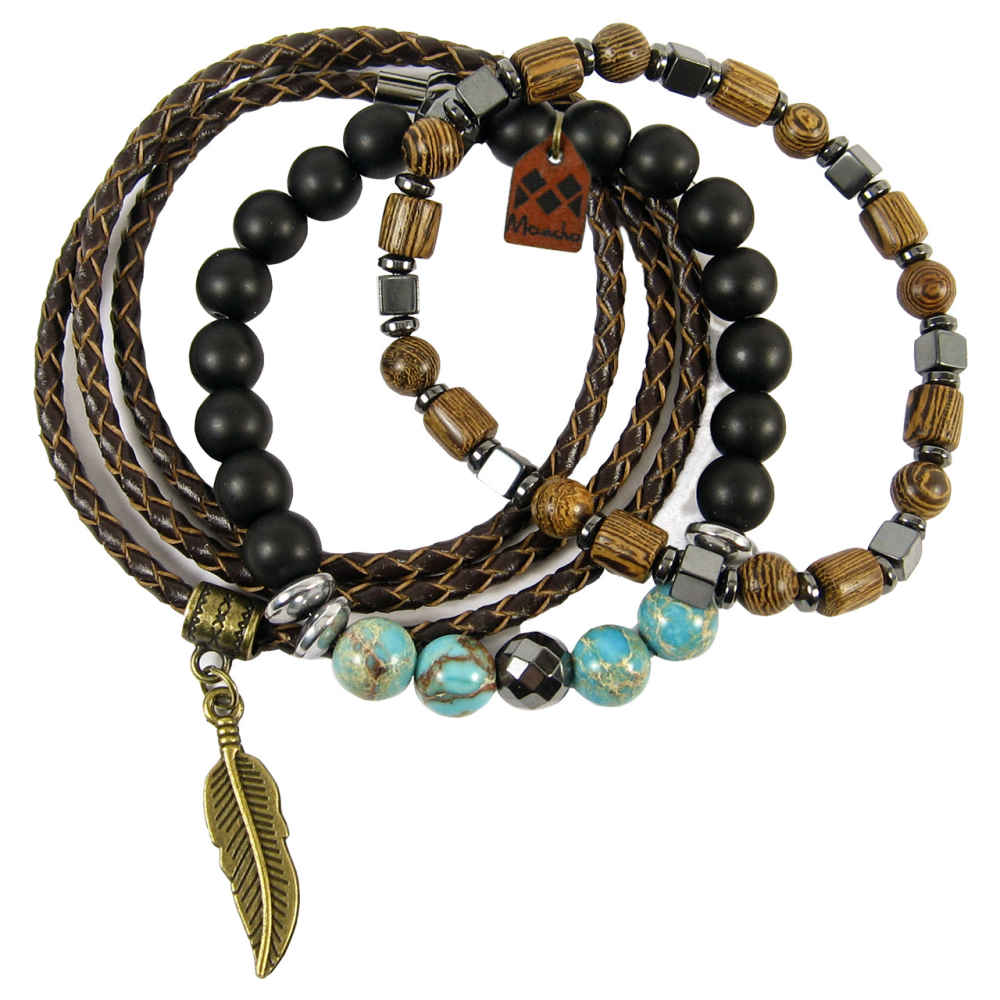 Set van 3 Nature Kralenarmbanden – Bruine Steen