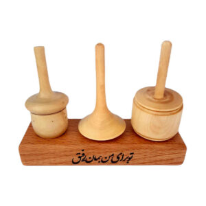 Set van 3 Elegante Perzische Houten Tollen – Traditioneel Speelgoed