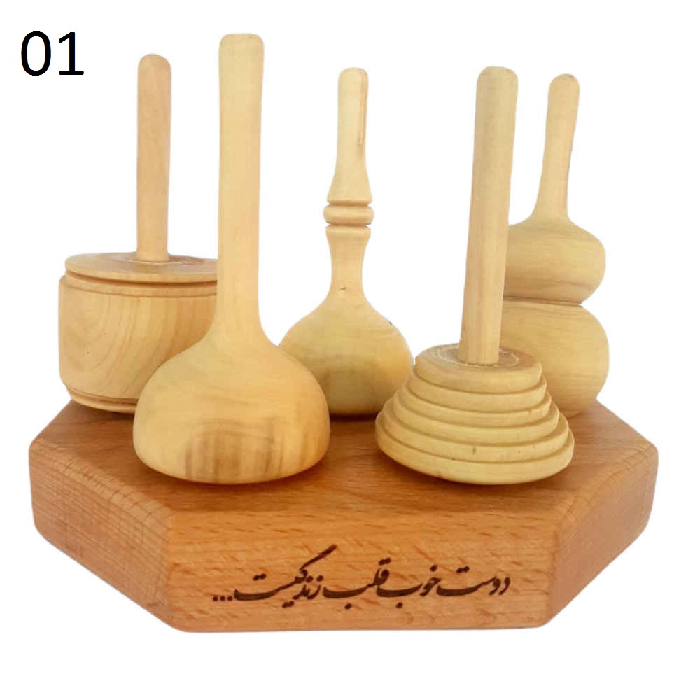 Set van 5 Traditionele Perzische Houten Tollen – Handgemaakt