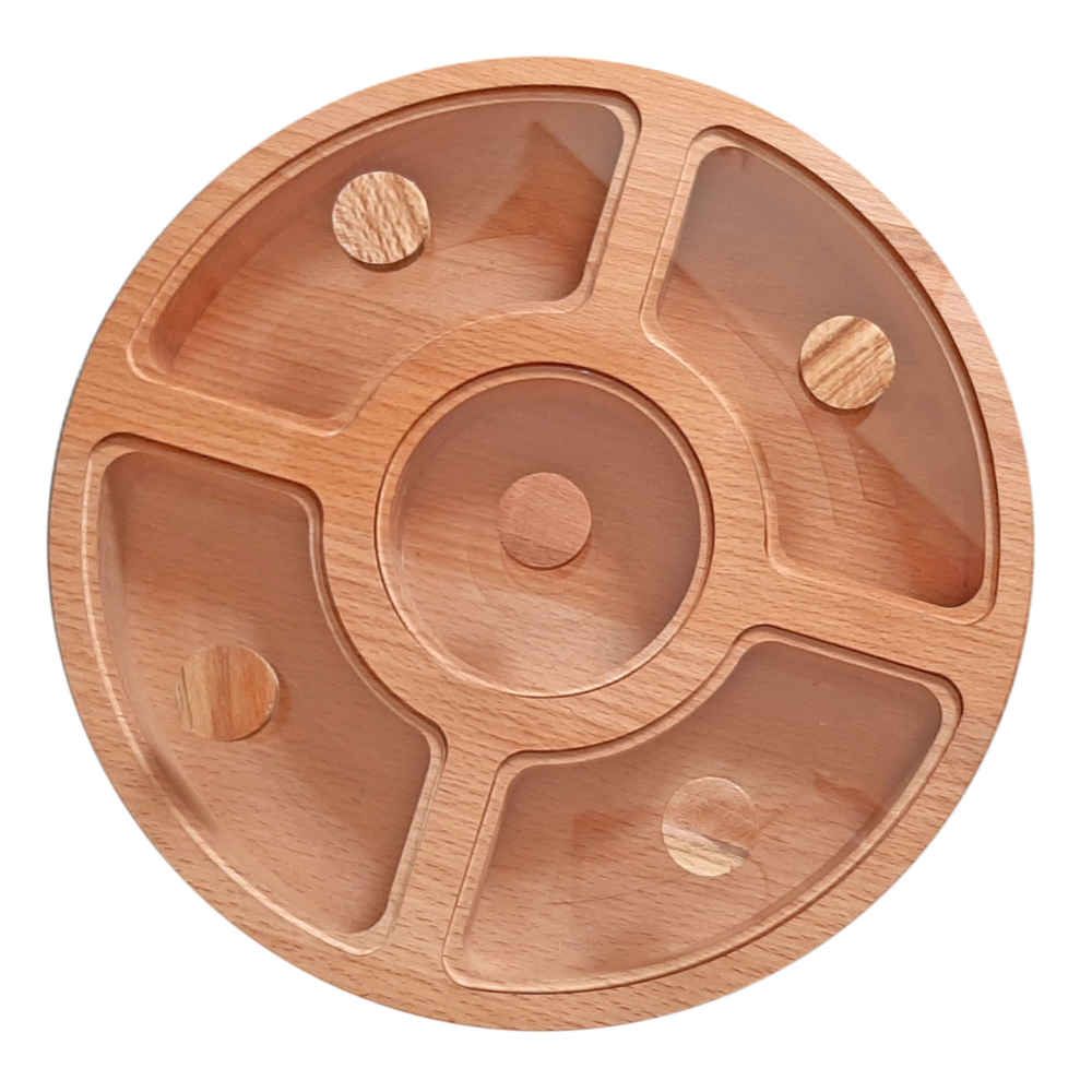 Ronde Houten Noten- & Snack-Organizer – Handgemaakte serveerschaal
