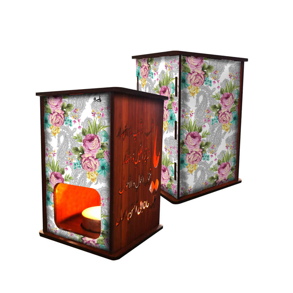 Perzische Houten Theelicht Lantaarn Bloemen (x2)