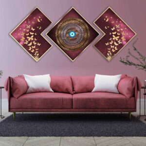 3 stuks Paarse Islamitische Posterprint – Ayat al-Kursi Ingelijste Muurdecoratie