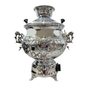 Perzische Elektrische Samovar – Zilverkleurig met Bloemenreliëf – 6 Liter