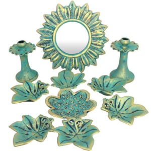 Aardewerk Haftseen Set met Spiegel voor Nowruz – Leaves Turkoois