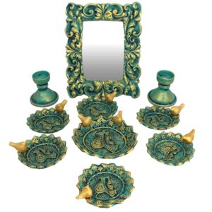 Aardewerk Haftseen Set met Spiegel voor Nowruz – Parandeh Turkoois