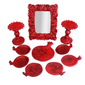 Aardewerk Haftseen Set met Spiegel voor Nowruz – Pomegranate Rood