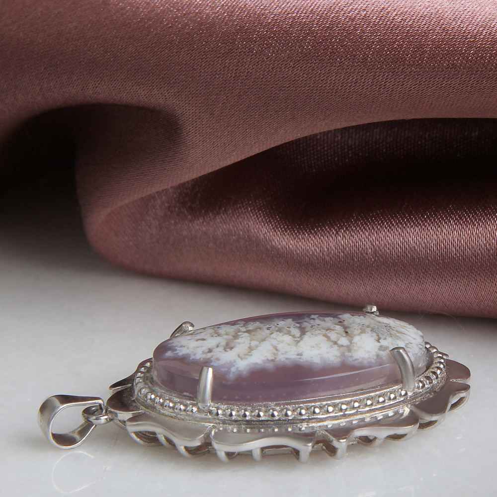 Perzische Zilveren Hanger Klassieke Stijl met Dendritische Edelsteen Minu