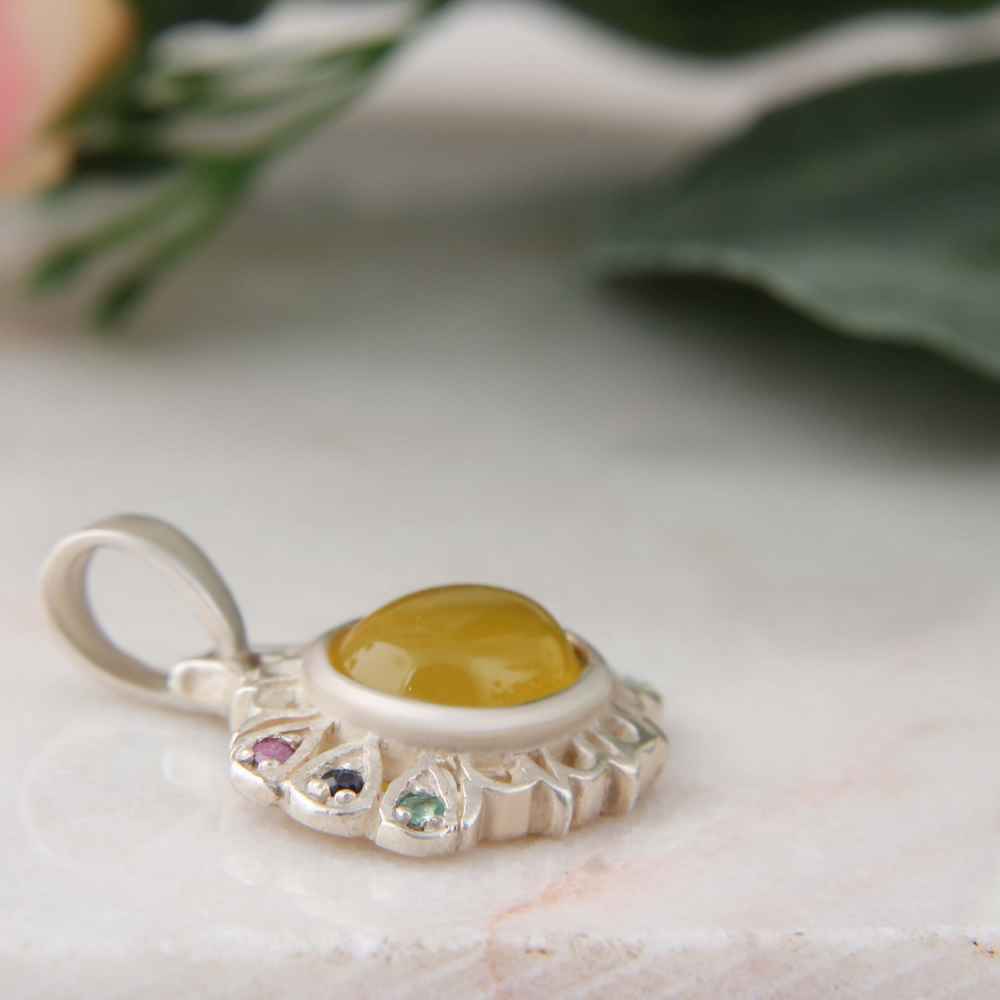 Perzische Zilveren Hanger Klassieke Stijl met Agaat Edelsteen Sea