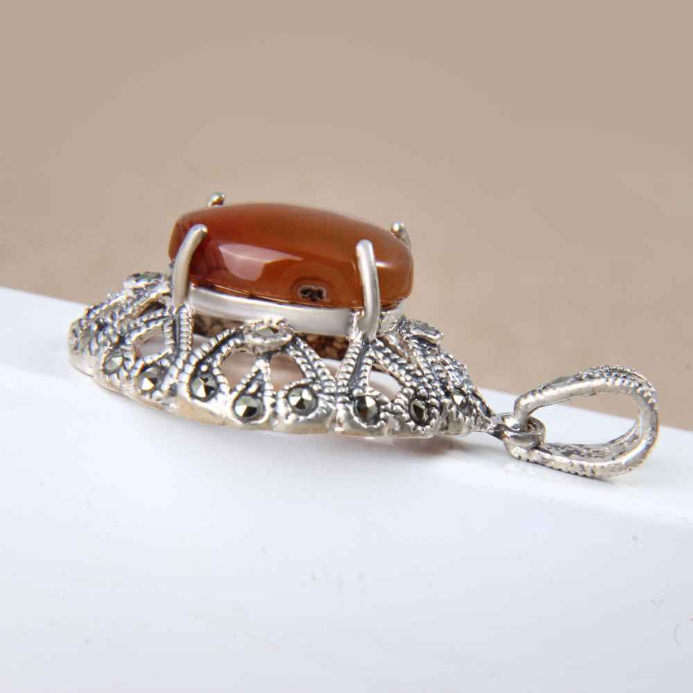 Perzische Zilveren Hanger Klassieke Stijl met Jemenitische Aqeeq Edelsteen Heart