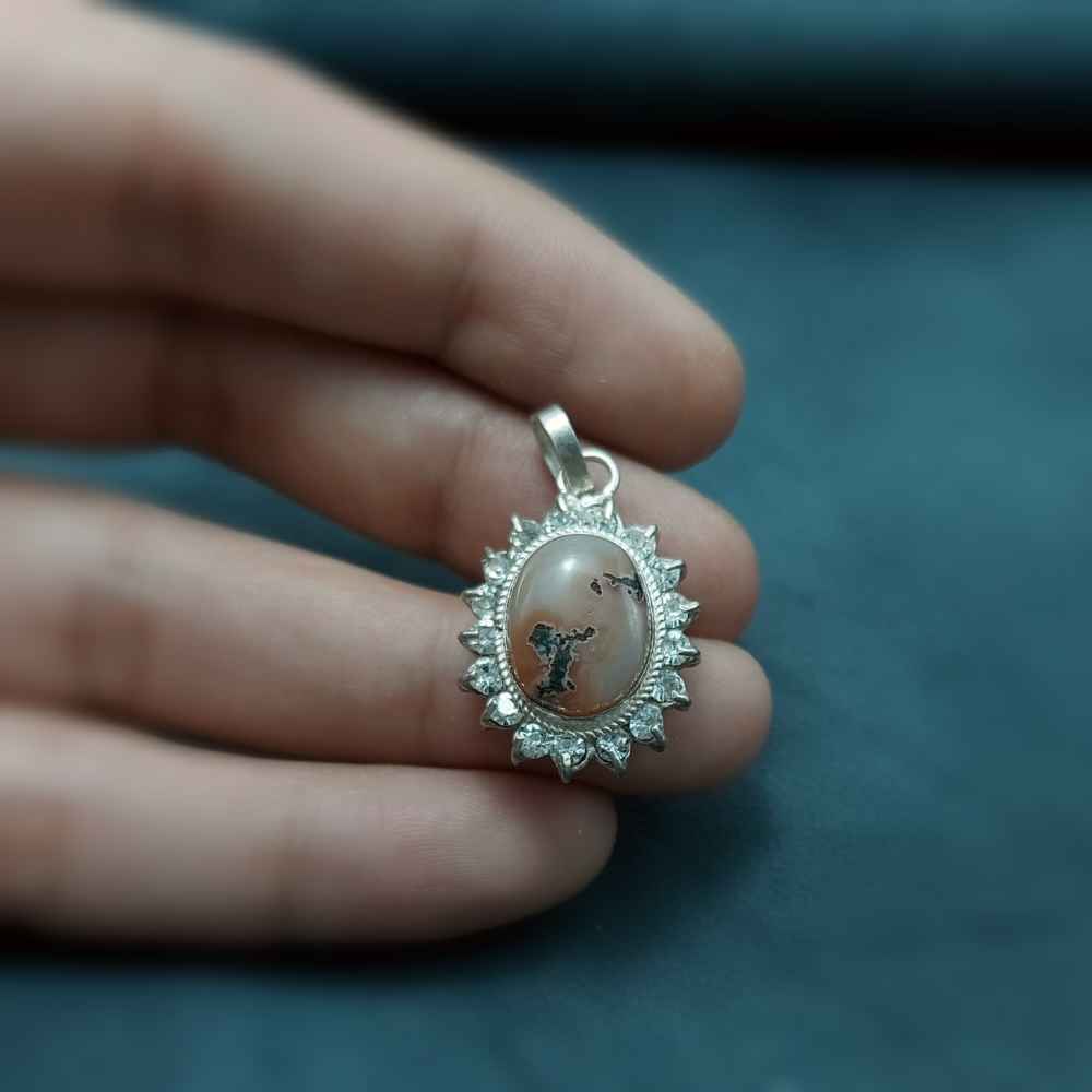 Perzische Zilveren Hanger Klassieke Stijl met Jemenitische Aqeeq Edelsteen Panah