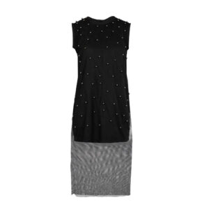 Damesmode Mouwloze Jurk met Parel Design – Zwart
