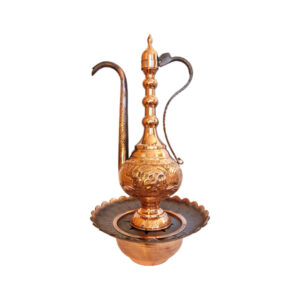 Decoratieve Perzische koperen Aftabeh met bekken – model Afra