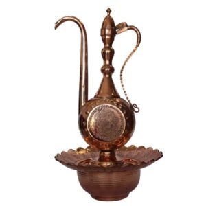 Decoratieve Perzische koperen Aftabeh met bekken – model Raz