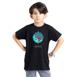 Islamitisch T-shirt voor Kinderen Zwart Qamar Bani Hashim Kalligrafie
