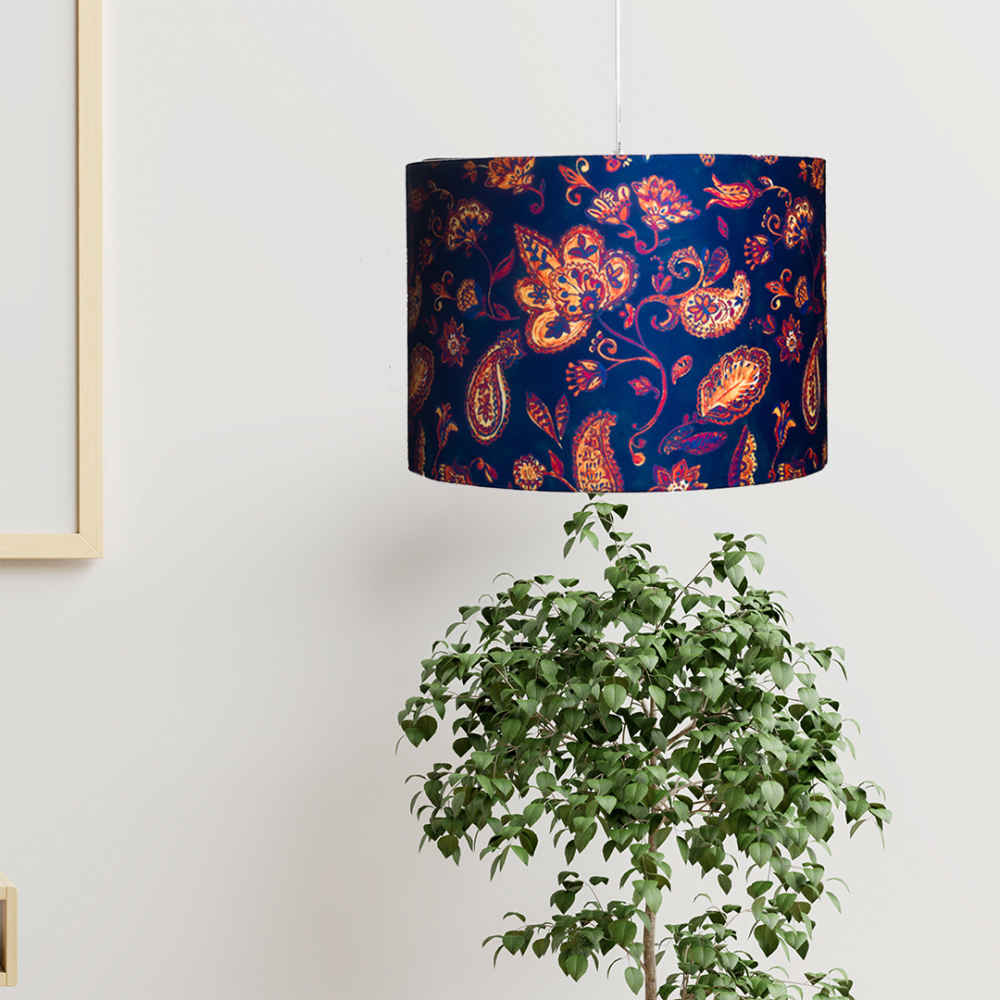 Stoffen Hanglamp met Fluwelen Trommel Lampenkap Saltanati