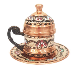 Perzische Espresso Kop met Schotel – Minakari Emaille Koper II