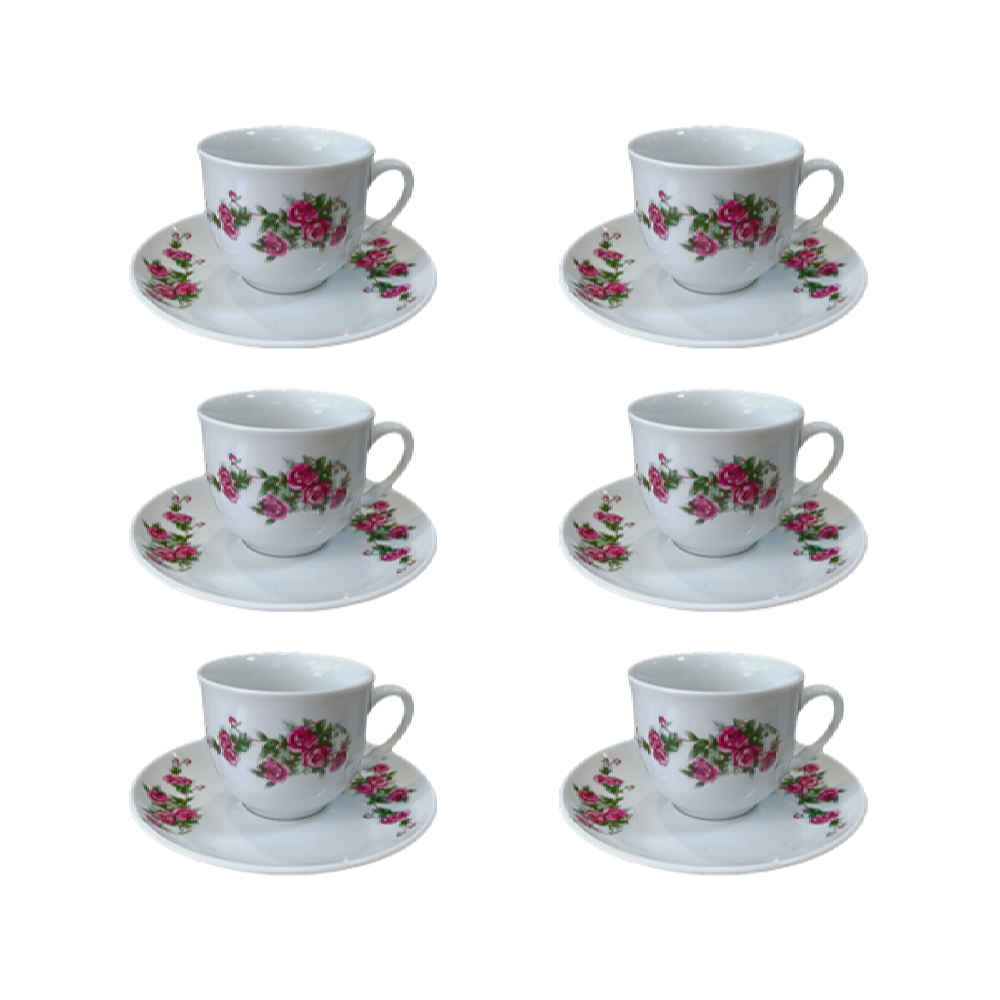 Perzische Theekop Set met Schotel – Gol Sorkhi Porselein Design (12 stuks)
