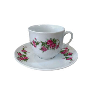 Perzische Theekop Set met Schotel – Gol Sorkhi Porselein Design (12 stuks)