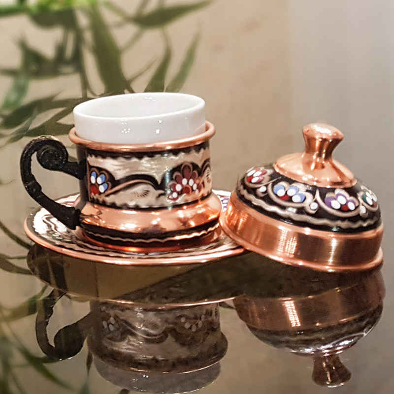 Perzische Espresso Kop met Dienblad – Fakher Koper Stijl