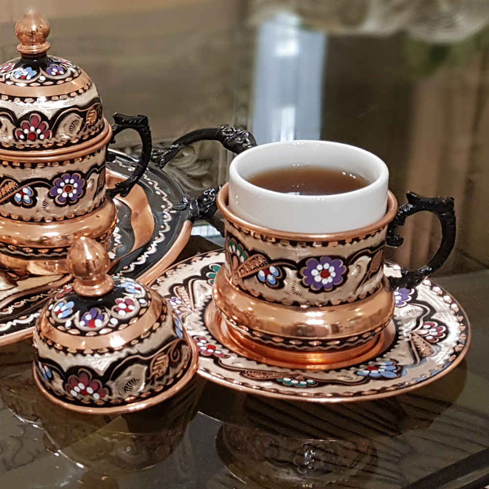 Perzische Espresso Kop met Schotel – Minakari Emaille & Koper