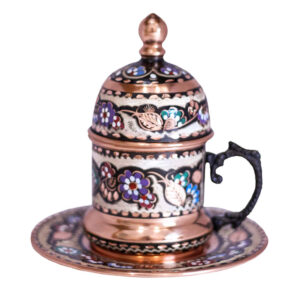 Perzische Espresso Kop met Schotel – Minakari Emaille & Koper