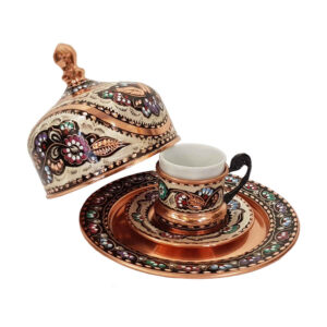 Perzische Espresso Kop met Dienblad – Koperen Demitasse Stijl