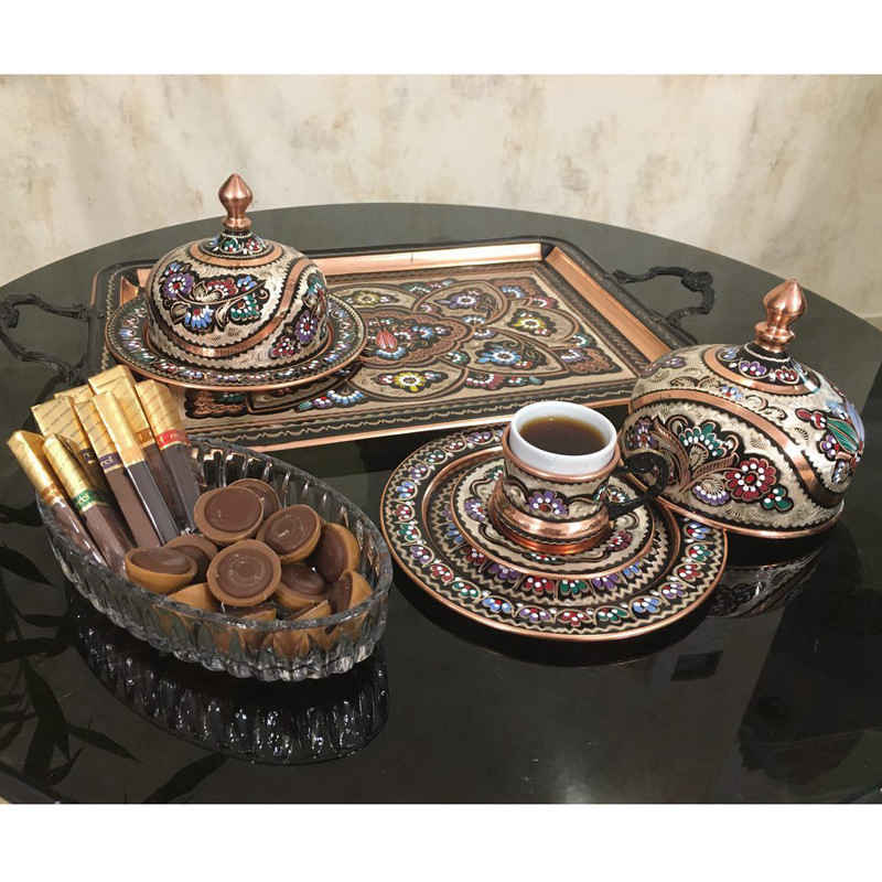 Perzische Espresso Kop met Dienblad – Koperen Demitasse Stijl