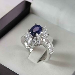 Blauwe Robijn Verlovingsring Zilver Luxe