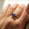 Blauwe Robijn Verlovingsring Zilver Twins