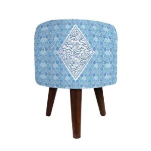 Ronde Fluwelen Voetenbank – Perzische Kalligrafie – Blauw