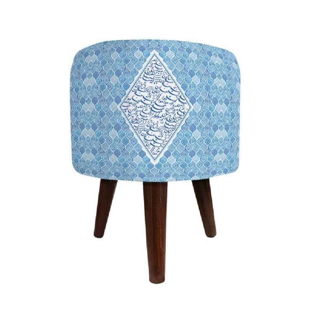 Ronde Fluwelen Voetenbank – Perzische Kalligrafie – Blauw