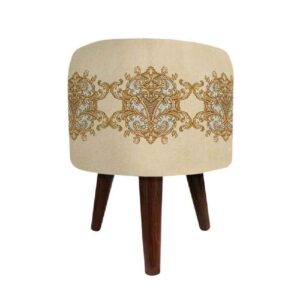 Luxe crème fluwelen voetenbank Dana – Bloemenpatroon