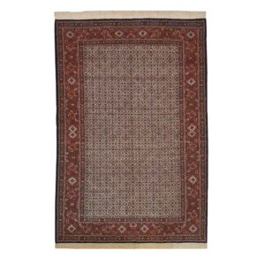 Handgeknoopt Perzisch Birjand Bahareh Tapijt (Mahi / Herati Patroon) – Rode Wol