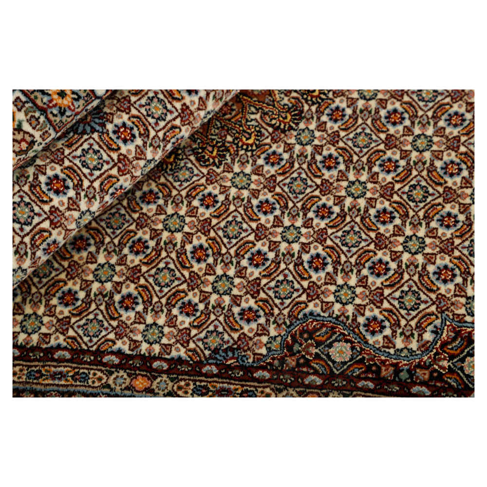 Handgeknoopt Perzisch Birjand Golabetoon Riz Mahi Tapijt (Mahi Medaillon) – Bruine Zijde & Wol