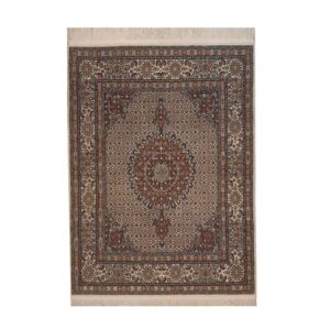 Handgeknoopt Perzisch Birjand Riz Mahi Tapijt (Mahi / Herati Patroon) – Crème Zijde & Wol